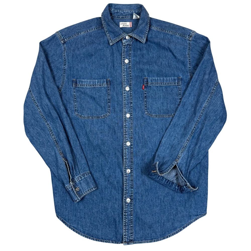 Levis Denim Shirt M 23x31.5 Button Down Workwear Blue Long Sleeve Western Rugged